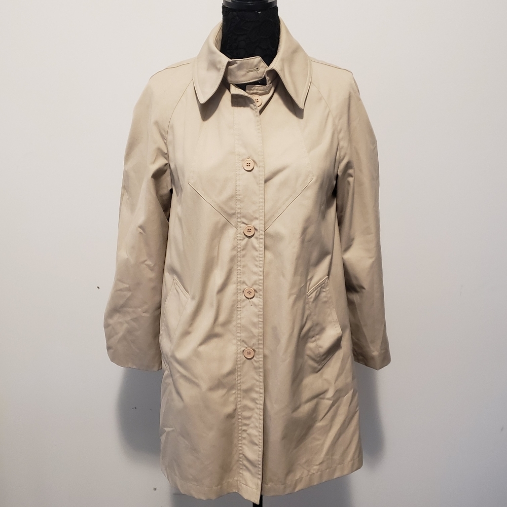 SAXTON HALL Knee Length Trench Coat Rain Coat Size 10 Color Beige/Tan